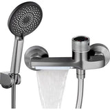 Badarmatuur, waterval met handdouche, badarmatuur, thermostaat, messing, warme en koude dubbele bediening, chroom waterval-douche-armatuur, mengkraan, voor wandmontage (grijs)