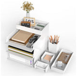 4 verdiepingen brievenbakje, documentenplateaus voor A4, opbergvakken, stapelbaar, bureau van kunststof, papieren organizer met penhouderset, bureauplank, archiefplank, opbergmand