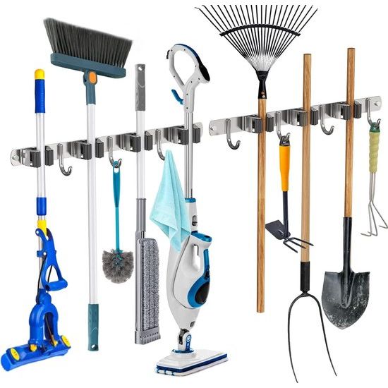 Bezemhouder muur 2 stuks apparaathouder haaklijst bezemhouder tuingereedschap houder tuingereedschap (roestvrij staal)