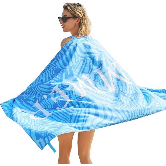 Strandhanddoek, groot, microvezel handdoek, 180 x 90 cm, zandafstotend, sneldrogend, microvezel, strandhanddoek, groot, voor strand/zwembadzijde/strandstoelen (zwemmer-blauw)