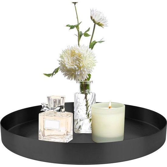 Zwart rond dienblad van metaal, Ø 30 cm dienblad, drankorganizer, decoratief dienblad, decoratief dienblad, kaarsenbord, dienblad voor sieraden, make-up, theeset, vazen