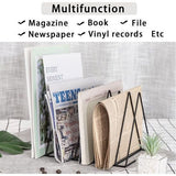 Metal Newspaper Rack, Triangle Desktop Magazine Stand, 9 Slots Book Ends Newspaper Holder Organiser Rack for Office, Documents, CD, Magazine