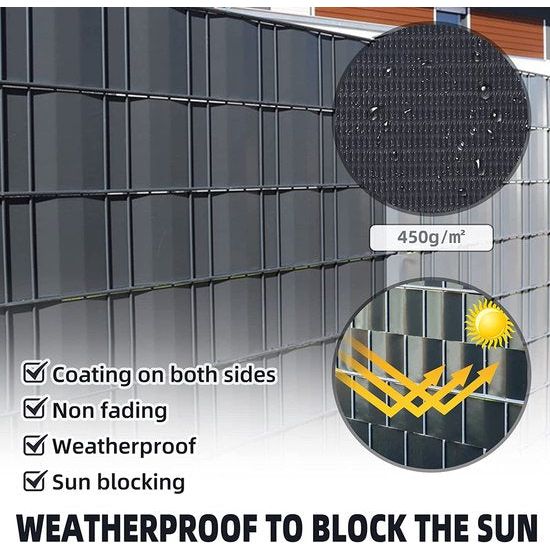 Privacyhek, PVC, privacystrip, 35 m, 50 m, met clips, bescherming voor hek, UV-bescherming, ondoorzichtig, windbescherming, waterdicht