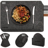 Premium Set van 19 placemats van vilt, placemat met antislip placemats, afwasbaar, tafelmatten, rechthoekige borden, onderzetters, placemats, viltset, antraciet met accessoires