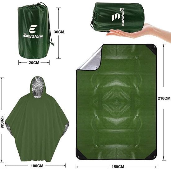 210×150cm verdikte nooddeken slaapzak survival bivakzak reddingsdekens dekzeil waterdichte thermische deken tarp tent dekzeil en noodregenponcho ultralichte koude bescherming voor kamperen