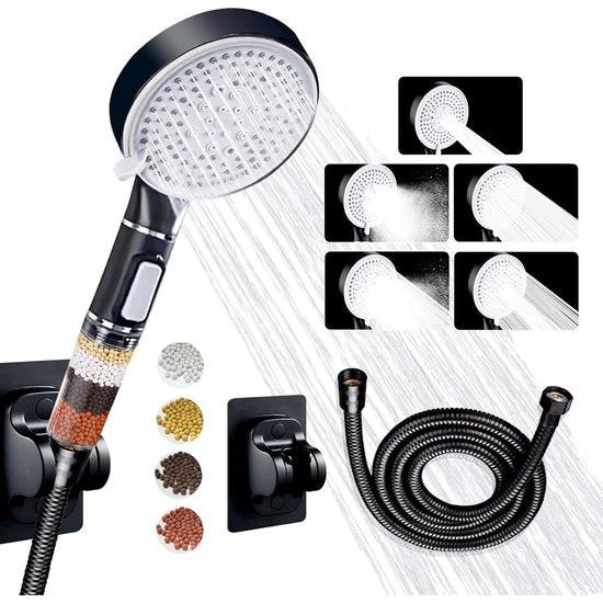 Multifunctional High Pressure Shower Head with Filter, Large Shower Head with 5 Jet Types, High Pressure Shower Head with Stop Function