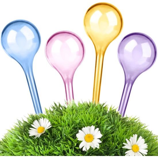 4 stuks grote planten-gietballen, 26,5 x 8 cm, meerkleurig, voor planten, irrigatieballen, potplanten, zelfbewatering, pvc, irrigatieballen, waterdispenser voor planten