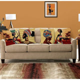Set van 4 kussenslopen, Afrikaanse vrouwen, 45 x 45 cm, etnische stammen, polyester, linnen, decoratieve kussenovertrekken voor bank, slaapkamer, woonkamer, auto, woondecoratie