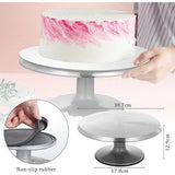 Aluminium Alloy Cake Stand, Rotating Cake Turntable Decoration Sets with Icing Spatula Comb for Baking Pastry (Aluminium Alloy, Silver, 12 Inches)