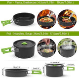 Camping kookgerei, 14-delig, aluminium campingservies, campingservies, outdoor, koken, opvouwbare kookpannenset, 1,1 l, theeketel, campingpot, outdoor, bestek, 2-3 personen