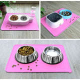 Silicone voederbak onderlegger, anti-slip etensbak-mat voor hond en kat, waterdicht, 47 x 30 cm, roze