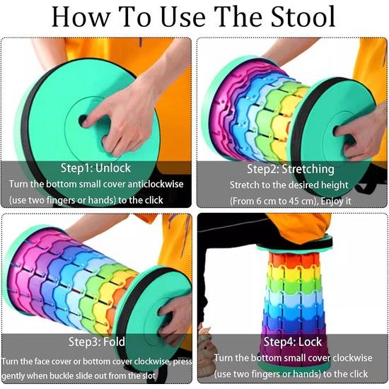 Folding Stool, Height Adjustable, Foldable Stool for Camping, BBQ, Kitchen, Tool Room, Children, Load 200 kg