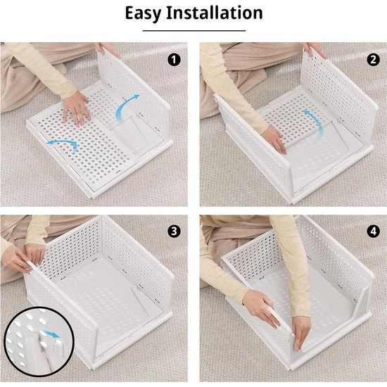 SWAWIS Stackable Wardrobe Storage Box, Stackable Foldable Wardrobe, Plastic Foldable Storage Boxes Drawer, Wardrobe Organiser Shelf for Bedroom, Kitchen, Bathroom, Pack of 5