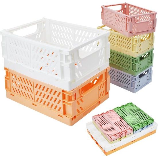 6 stuks opvouwbare vouwkisten, mini klapkisten, kleine plastic klapmand, stabiele vouwbox, opbergdoos, kleurrijk, stapelbare opbergmanden, organizer, manden voor rek, kantoor, slaapkamer, badkamer,