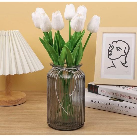 10 stuks kunstbloemen kunsttulp voor bruiloftskamer, thuis, hotel, party, decoratie en doe-het-zelf decoratie (wit 33 cm)