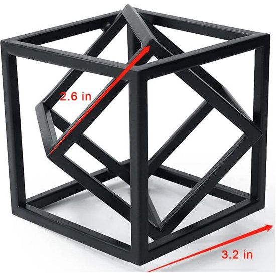 Kubus geometrisch ijzeren standbeeld - minimalistische sculptuur voor slaapkamer, salon, boekenkast en woondecoratie.