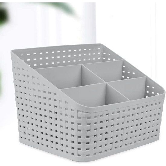 Cosmetische opbergmand, organizer, rotan opberghouder met 5 vakken, kunststof make-up, opbergruimte, desktop-organizer, cosmetica, multi-grid opbergdoos voor bureau en kantoor