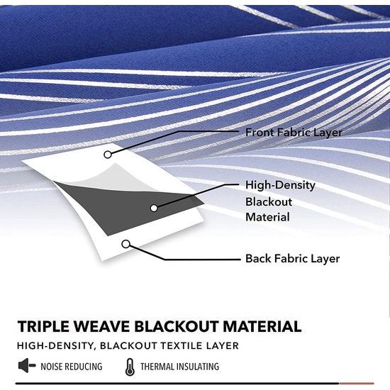 Deconovo Verduisteringsgordijnen met Ringen, Gordijn Warmte-isolerend met Zilver Strepen voor Slaapkamer, 117x229 cm (B x H), Royalblauw, 2 stuks