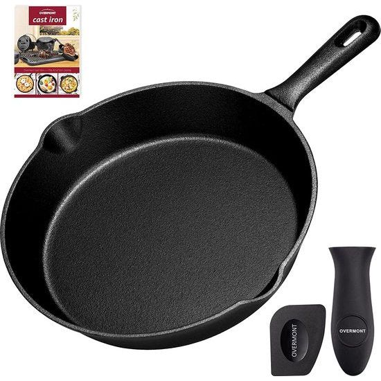 Gietijzeren pan, grillpan, gietijzeren grill, steakpannen met handvat, 19,5 cm, voor gasbarbecue