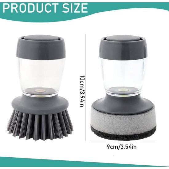 Set van 2 veegborstels voor potten, pannen, fornuizen, borden en kookgerei Reiniging met dispensertank 2 vervanging (2 soorten kop)