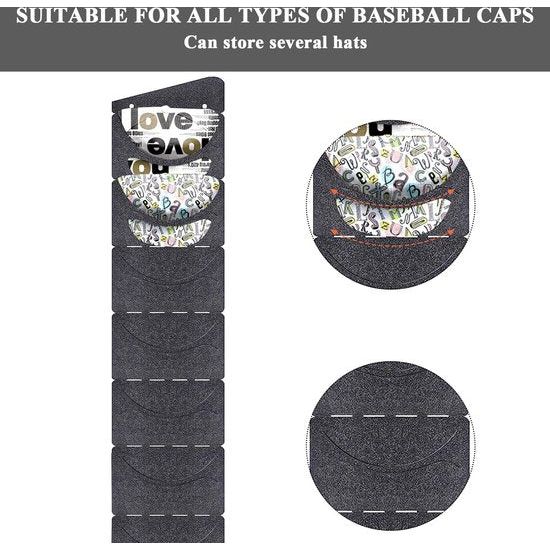 Honkbalpettenhouder, voor aan de muur, baseballcaphouder, opvouwbare kaphouder voor aan de muur met 7 vakken, enkele rij, geen boren, wandhouder