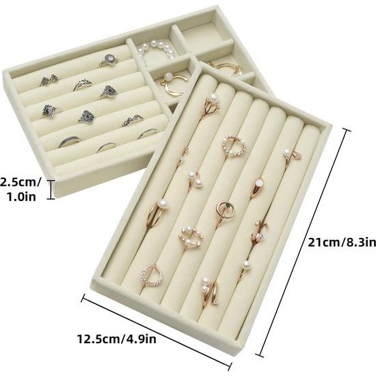 8 stuks sieradentrays, sieradenorganizer voor lade, sieradenopslag voor oorbellen, ring, armband, halskettingen, beige