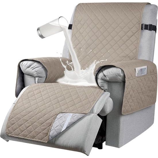 Fauteuilbeschermer voor televisiestoel - waterdichte relaxstoel - stoelbeschermer met zakken en armleuningen - 1-zits, stoelbekleding, antislip, stoelbekleding voor meubelbescherming - Zand