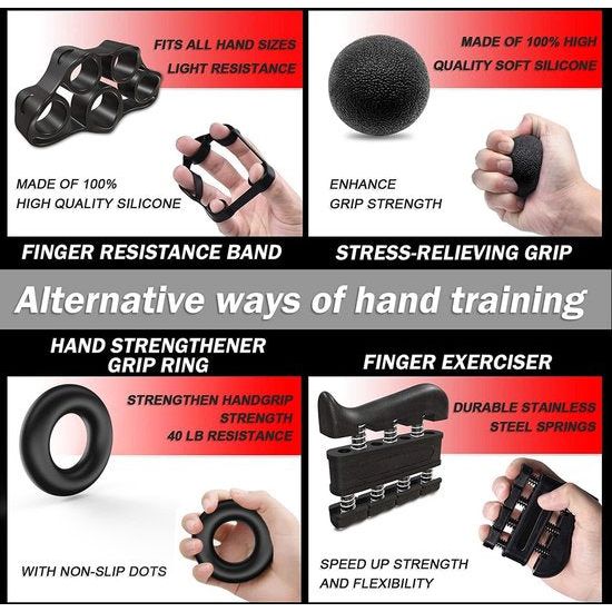 Handtrainer, vingertrainer, set van 5, onderarm-handtrainer, vingeroefening, verstelbare grijper voor het herstel van blessures en spieropbouw