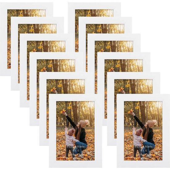 Set van 12 fotolijsten 10x15 cm met witte houtnerf lijst, witte fotolijst collage set voor wand- of tafelstandaard