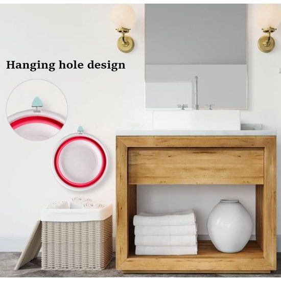 Opvouwbare wastafel, multifunctionele ronde wastafel, opvouwbare ronde spoelbak, wastafel, opvouwbare siliconen bekkenkom voor buiten, irriteren, kamperen, lopen