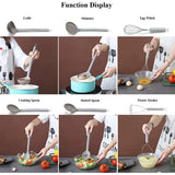 38-delige siliconen keuken-kookgereiset met keukengerei, siliconen kop en roestvrijstalen handgreep, kookgerei voor keukengerei (zilver)