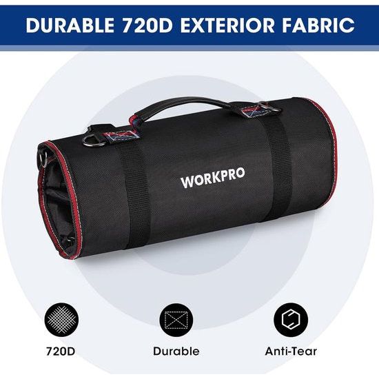 Gereedschapstas, roltas, professionele gereedschapstas, 57 x 36 cm, van 720D polyester, grote capaciteit, met 2 afneembare vakken en 4 vakken met ritssluiting, voor elektriciens en