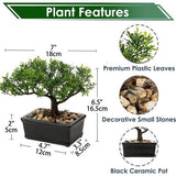 Plant Kunstboom Bonsai Ceder Pine Podocarpus Plastic Plant Kunstplant met keramische bloempot in zwart voor Badkamer Decoratie Desktop Kantoor Vensterbank