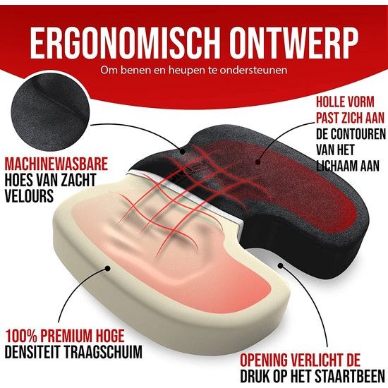 Zitkussen orthopedisch voor bureaustoel, lendenkussen voor stoel, zitkussen auto, rugkussen bureaustoel - rugkussen van traagschuim, wasbare hoes