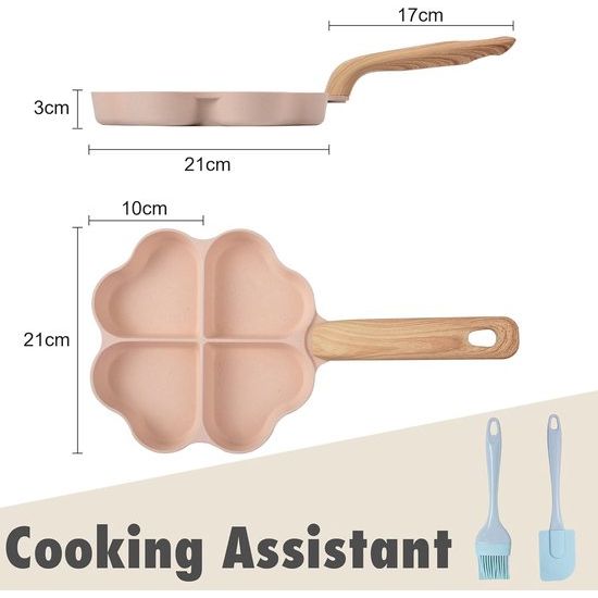 4-gaats hartvormige eierpan, anti-aanbaklaag, graniet, kleine pannen, inductie, braadpan, creatieve schattige omeletpan zonder PFOA, gezonde pannenkoekenpan voor het ontbijt