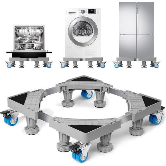 Basisframe wasmachine 8 voet 4 wielen, basisframe wasmachine kan tot 300 kg dragen, maat verstelbaar (41-62 cm), antislip en schokabsorberend, platform voor wasmachine en droger