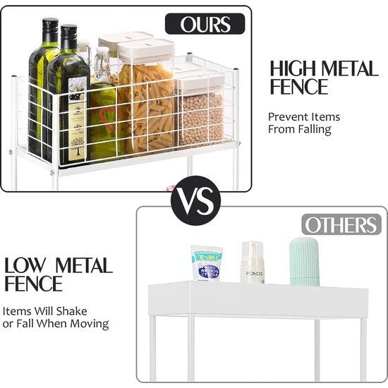 Keukenwagen met 3 niveaus, smalle rolwagen, nisrek op wieltjes, ruimtebesparend keukenrek en badkamerrek, multifunctionele trolley voor kleine beperkte ruimtes, keuken, kantoor en badkamer, eenvoudige montage, wit