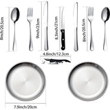 Campingbestekset Barbecuebestek Reisbestek met lepel, mes, vorken, wijnopener en bord voor 1-2 personen - Perfect voor buiten wandelen Campingbarbecuefeest