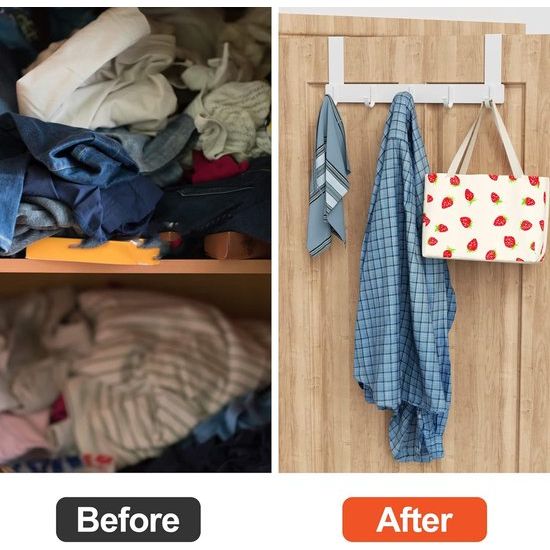 Deurkapstok met 5 haken, kapstokken voor deur zonder boren, deurhaken voor keuken, badkamer, woonkamer en hal (wit)