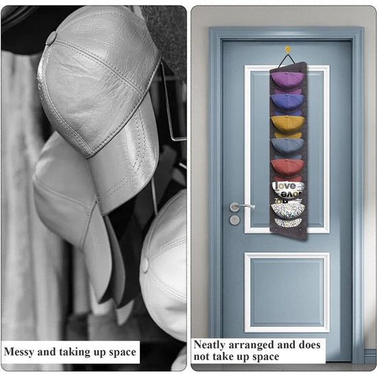 Honkbalpettenhouder, voor aan de muur, baseballcaphouder, opvouwbare kaphouder voor aan de muur met 7 vakken, enkele rij, geen boren, wandhouder