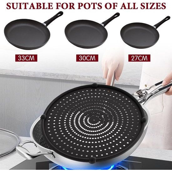 32 cm siliconen spatbescherming met inklapbare handgreep, multifunctionele spatbescherming voor pannen, universele pannen-afdekking/zeef overkookbeveiliging, spatbescherming voor pannen