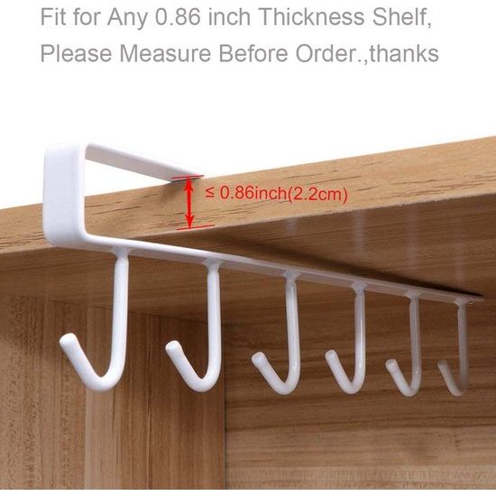 bekerhouder, bekerhaken onder de kast, koffiehouder, bekerrek zonder boren, opberghaken voor kopjes, keukengerei, stropdassen, riem, sjaal, sleutels, 2 stuks, wit