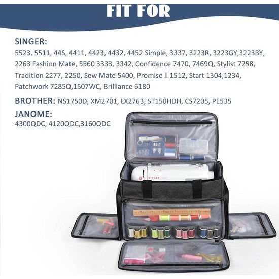 Naaimachinetas groot (zonder machine en accessoires), grijs, draagtas