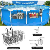 Zwembadmand, metalen zwembadmand, bekerhouder, handdoek, opbergrek, groot hangend zwembadaccessoire-organizer, opbergdoos met dik rooster, 2 stuks