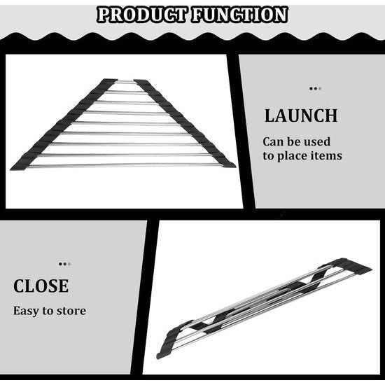 Afdruiprek servies opvouwbaar, oprolbaar afdruiprek servies, driehoekig afdruiprek spoelbak roestvrij staal multifunctionele afdruiprekmand voor kopjes, fruit, groenten, keukenorganizer (41,5 x 23 cm)