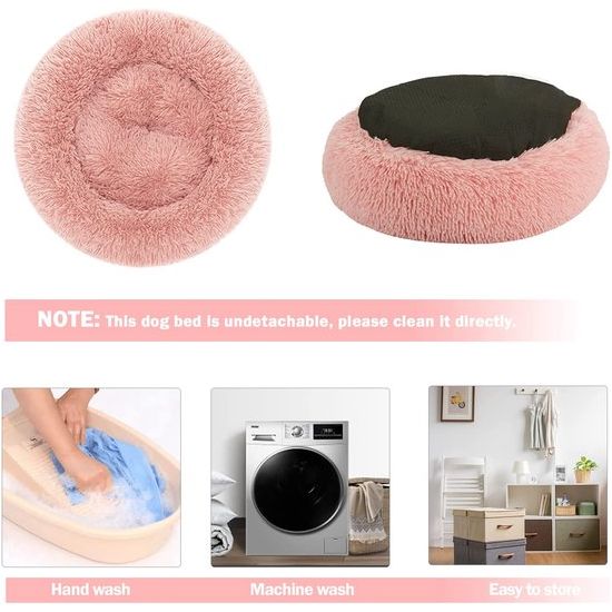 Kattenmand pluizig rond gemaakt van pluche - donut knuffelig hondenkussen hondenmand wasbaar S/M/L/XL/XXL voor kleine, middelgrote en grote honden, katten en andere huisdieren (M-50cm, roze)