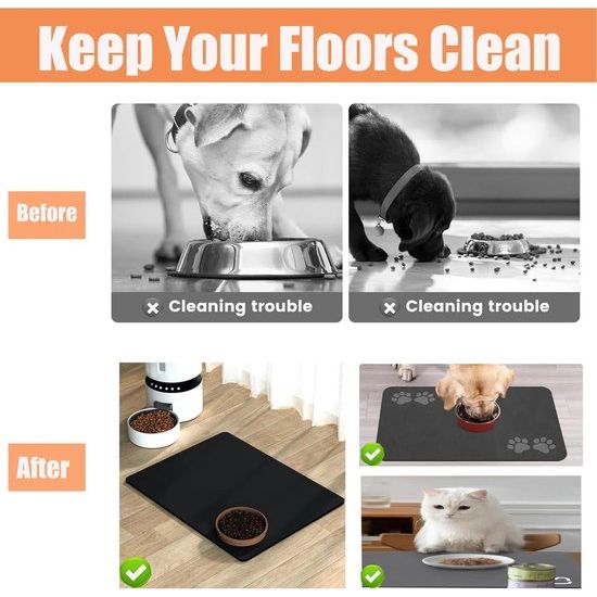 voerbakmat voor honden, hoogwaardige antislip hondenbak, 60 x 40 cm, super absorberend, sneldrogend, voermatten voor huisdieren, voermat voor katten, voermat voor katten (zwart)