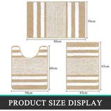 Badmat set van 3 ultra dik badtapijt met antislip bodem absorberende badkamermatten en voetstukmatset, gemakkelijk schoon te maken machinewasbaar toilettapijt (beige)
