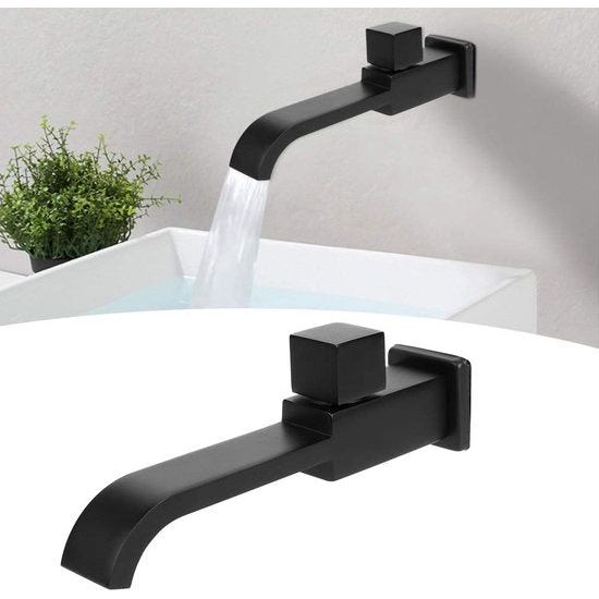 G1/2 Wandkranen Moderne Messing Badkamer Armaturen Kraan Wandmontage Enkele Gat Koud Water Tap voor Keuken Bad Wastafel Matzwart