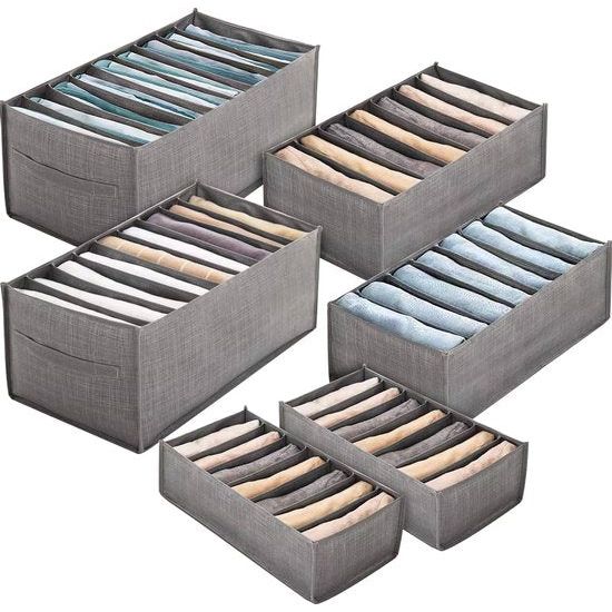 Opbergdozen voor sokken en ondergoed, 46-cellen lade-organizer, opvouwbare dozen, voor het bewaren van sjaals, stropdassen, riemen en andere accessoires (6-delige set)